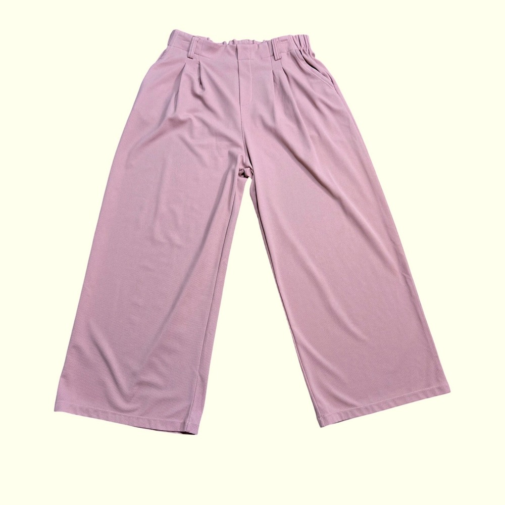 Halara Pink Wide Leg Pull On Pleated Trousers High Waist with Pockets L